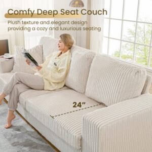 97 in Sofa Couch, Big Comfy Couch for Living Room, Cloud Couch with Oversized Armchair, Small Sofa with 24 in Deep Seat, Velvet Couch for Home and Apartment, Modern Couch, 3 Seater Couch, Beige