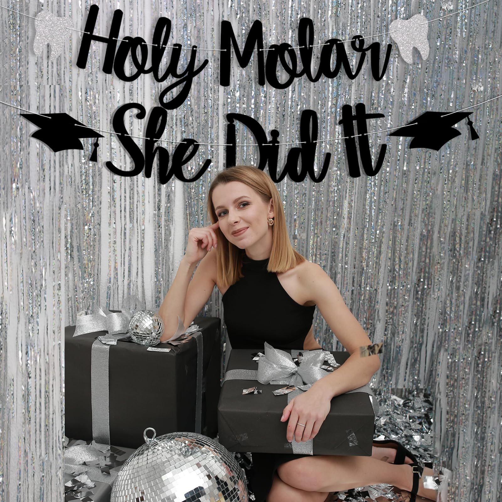 Holy Molar She Did It Banner, Hygienist Grad Decor, Hygiene Queen, Congrats RDH Banner, Dentist Graduation Party Decorations, New Dental Graduation Party Decorations Black Glitter