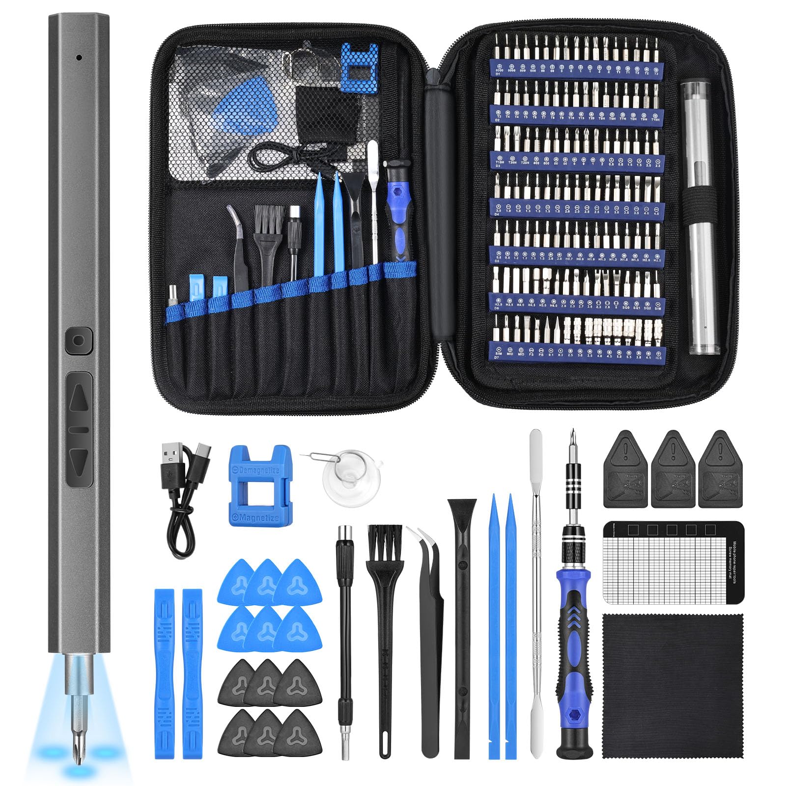 Vastar Electric Screwdriver, 152 in 1 Cordless Mini Precision Screwdriver Set with 119 Magnetic Precision Bits, Rechargeable Portable Repair Tool Kit with LED Lights for Electronics Phones