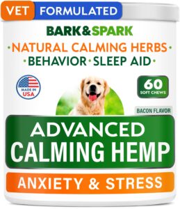 bark&spark advanced calming hemp treats for dogs - hemp oil + melatonin - anxiety relief - separation aid - stress relief during fireworks, storms, thunder - aggressive behavior, barking - 60chews