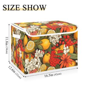 senya Baskets Collapsible Storage Bins with Lids, Retro Lemon White Flower Storage Boxes Clothes Baskets for Organizing, B06D22020