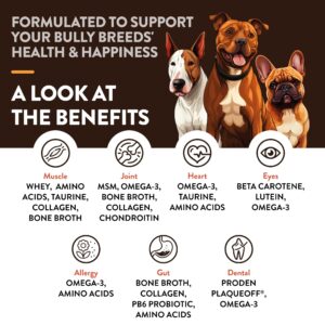 NaturVet Bulldog Breed Supplement- for Joint Support, Digestion, Skin, Coat Care- Dog Multivitamins with Minerals, Omega-3, PlaqueOff- Wheat-Free Vitamins for Dogs- Bully Breeds- 50 Soft Chews