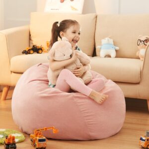 EXQ Home Stuffed Animal Storage Kids Bean Bag Chair Cover (No Filler) Washable Ultra Soft Corduroy Pink Bean Bag Cover for Organizing Plush Toys or Textile, Sack Bean Bag for Adults, Teens