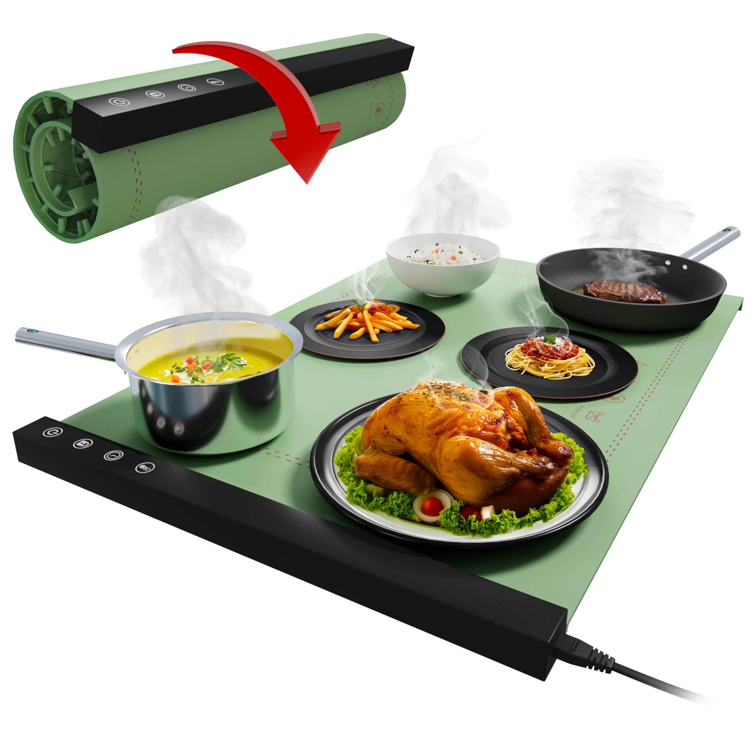 Kitchensilk Food Warming Mat - Adjustable Temperature & Timer, Foldable & Portable Silicone Electric Warming Tray, Essential Food Warmer for Buffet, Parties, Gatherings, Daily Use.