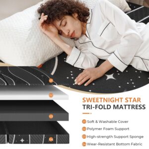 Sweetnight Tri-fold Mattress - 4 Inch Dual-layer Foam Folding Mattress | Removable & Washable 500G Superfine Fiber Cover | Suitable for Camping, RV & Home Use （Full）