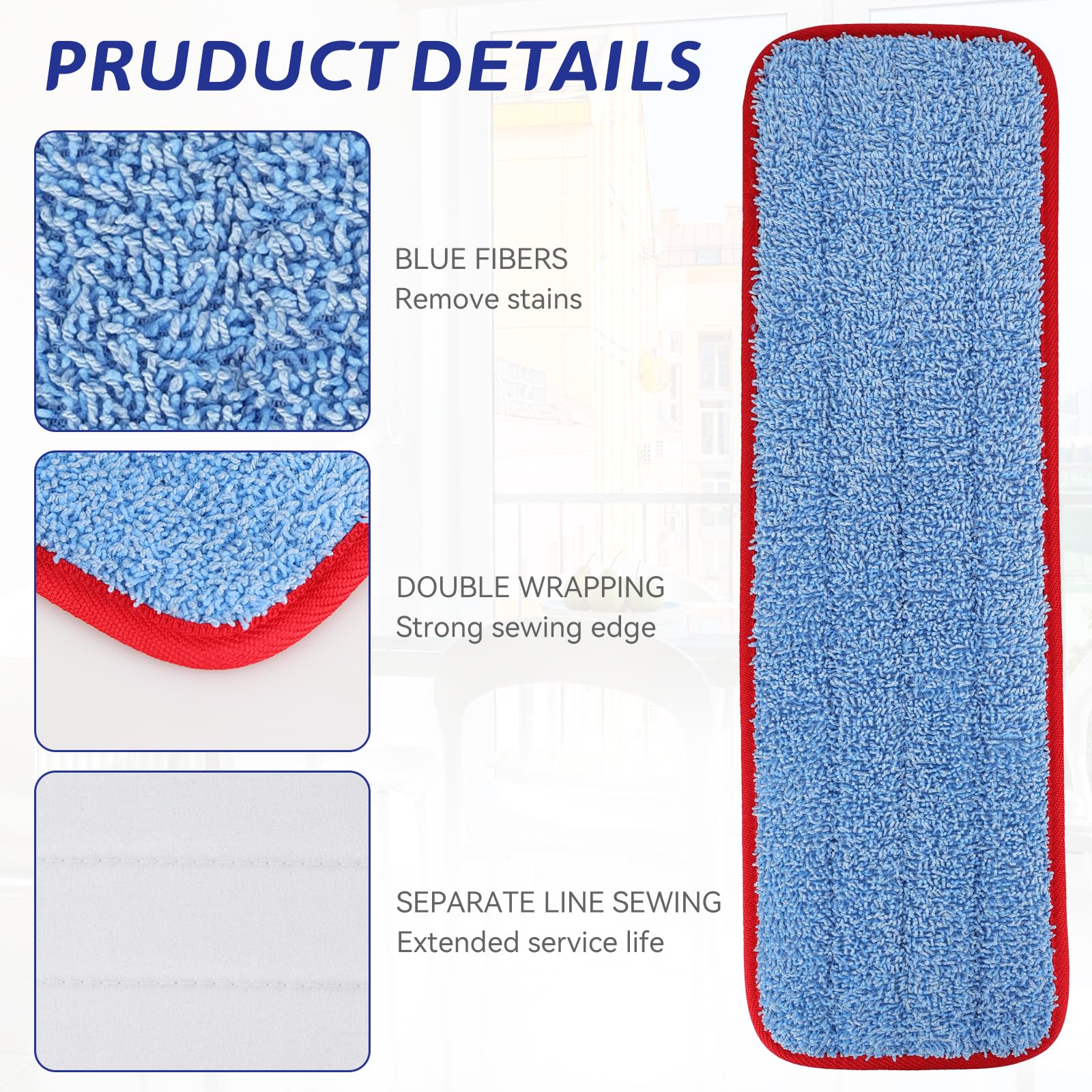 Microfiber Mop Pads for Rubbermaid Commercial 18 Inch Mop and 17 Inch Mop - 8 Pack Reusable Wet & Dry Cleaning Mop Head Replacement Refills Fit for Any Microfiber Flat Mop System 18" and 17"