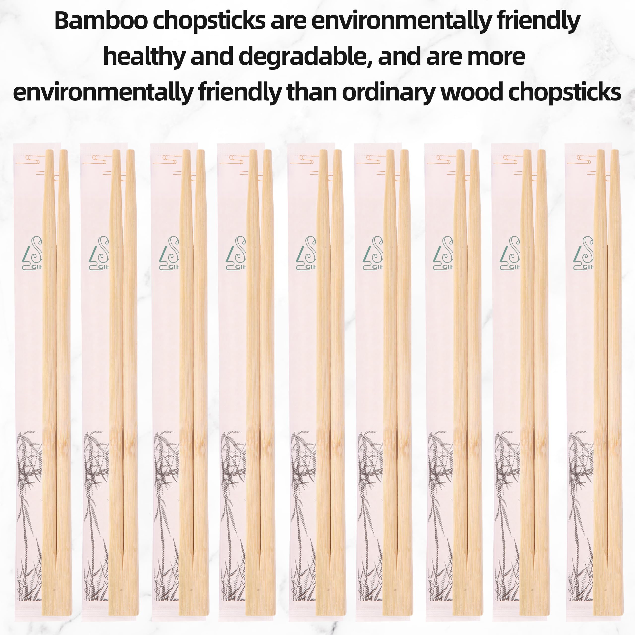 LSGIHFD Disposable Bamboo chopsticks (100PAIRS) Sturdy Smooth,Individually Wrapped Wooden Chopsticks Best for Korean Japanese Sushi & Asian Dishes,chopsticks surface smooth without debris.