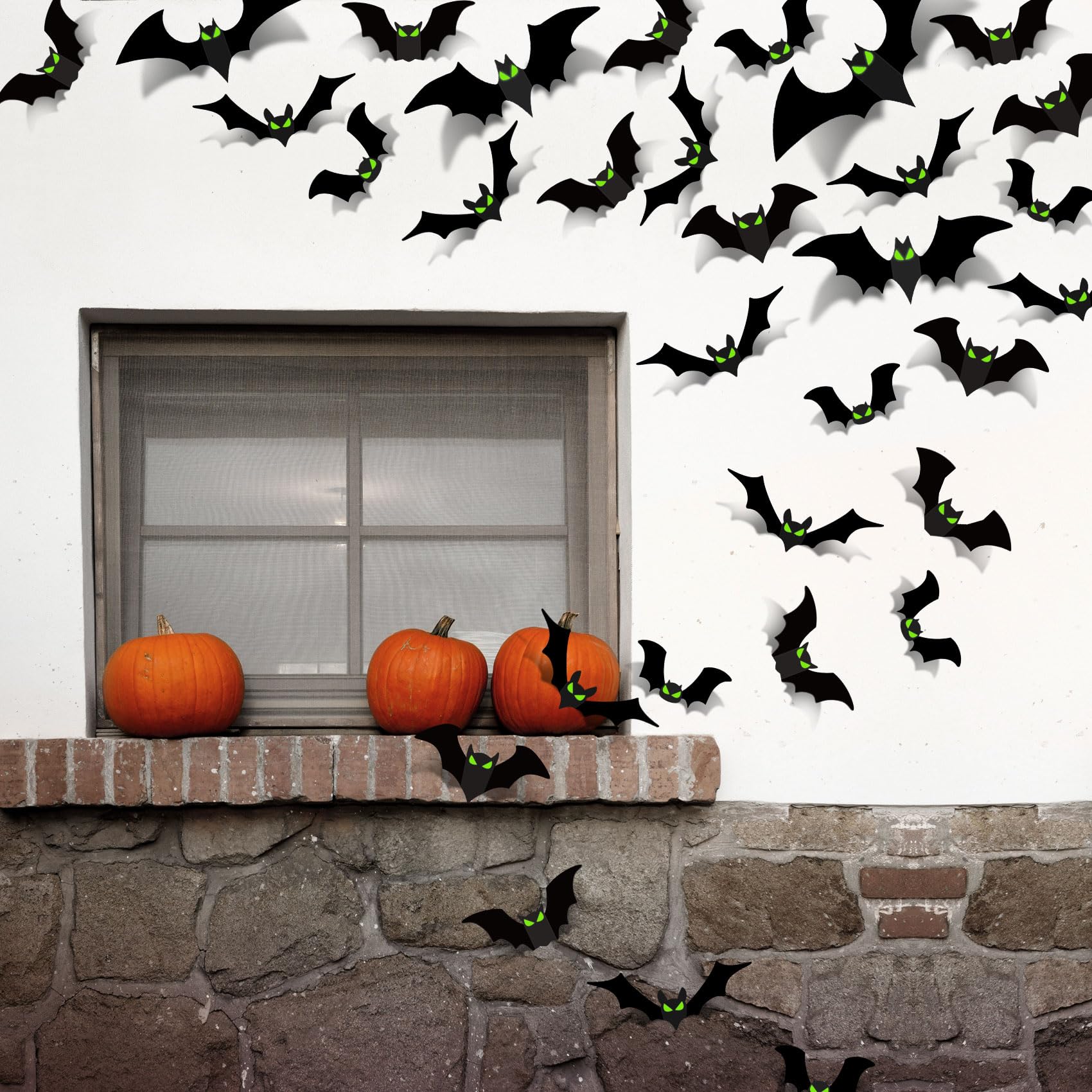 Halloween Decorations Indoor - Bats Halloween Decorations Plastic Spooky Scary 3D Bats for Halloween Party Bathroom Kitchen Home Room Outdoor Wall Glow Eyes Bats Stickers Gothic Decor 56 Pcs