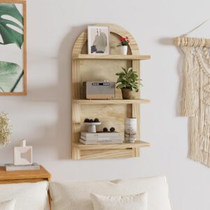 WFSRESTD Floating Wall Shelves - Natural Wood Floating Shelves, 3 Tier Arch Wall Shelf Modern Floating Shelves for Bathroom Kitchen Living Room Bedroom Nursery