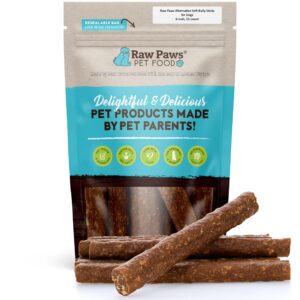 raw paws alternative soft bully sticks for dogs, 6-inch, 15-ct - made in usa - dog chews rawhide free - soft dog chews for senior dogs - rawhide free dog treats - puppy chews for teething