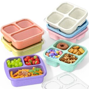 snack boxes (7 pack) stackable - reusable bento lunch box set for kids and adults, sturdy and easy-to-clean meal prep containers, microwave, freezer, and dishwasher safe, bpa-free (7 colors)