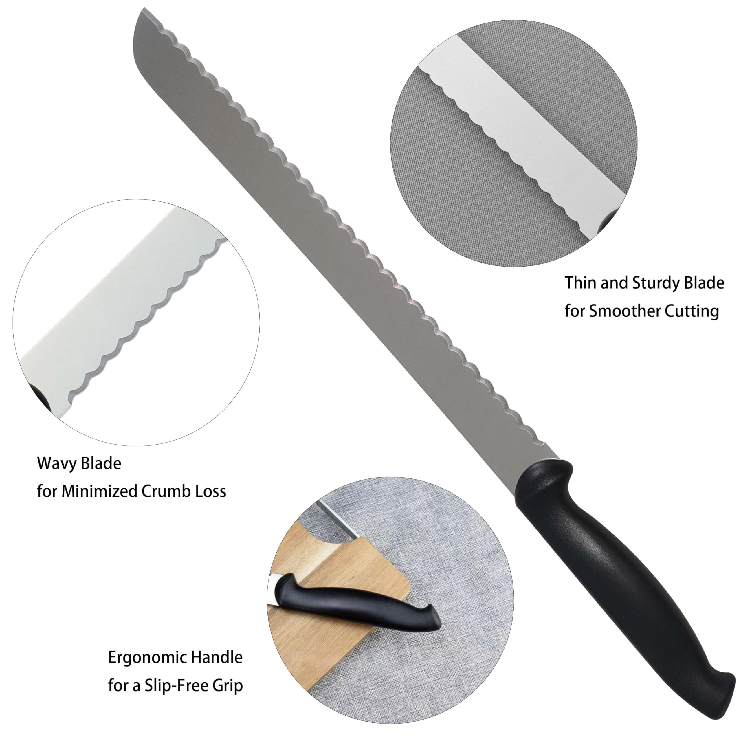 LiinkBeauty Stainless Steel Bread Knife, homemade bread knife,Cake Sawing Knife, Toast Slicing Knife, 10-Inch Lace Serrated Knife with Wavy Blade