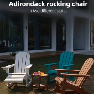 Serique Folding Adirondack Rocking Chair,4-in-1 Multifunctional Patio Chair with Retractable Ottoman, Outdoor Chair Wood Texture, Lawn Chair for Porch, Backyard, Pool(Grey)