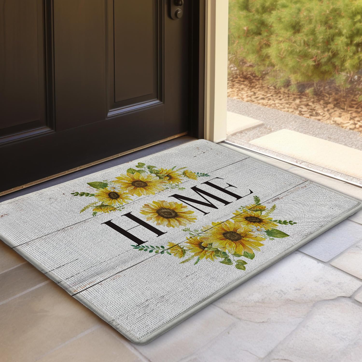 Bnwepo Welcome Mats, Door Mat Outsude Entrance, Sunflower Welcome to Home Front for Home Entrance Outside Farmhouse Front Door Porch Outdoor Indoor 17 x 30 Inch