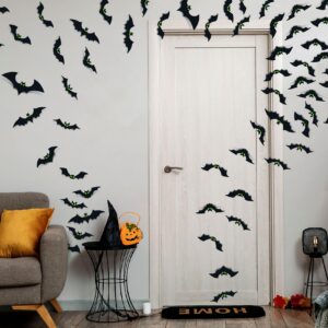 Halloween Decorations Indoor - Bats Halloween Decorations Plastic Spooky Scary 3D Bats for Halloween Party Bathroom Kitchen Home Room Outdoor Wall Glow Eyes Bats Stickers Gothic Decor 56 Pcs