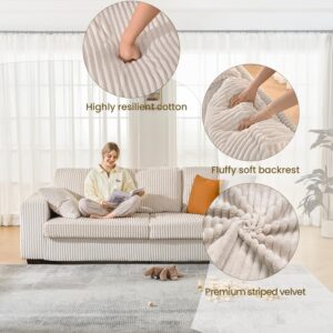 97 in Sofa Couch, Big Comfy Couch for Living Room, Cloud Couch with Oversized Armchair, Small Sofa with 24 in Deep Seat, Velvet Couch for Home and Apartment, Modern Couch, 3 Seater Couch, Beige