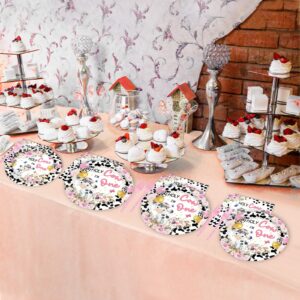 gisgfim 96Pcs Holy Cow I'm One Party Supplies Pink Cow Print Paper Plates Napkins Cow First Party Tableware Set Cow Floral Dinnerware for Girl 1st Birthday Party Table Dinner Decoration Serve 24