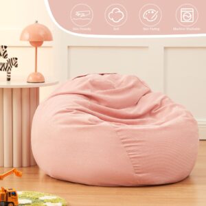 EXQ Home Stuffed Animal Storage Kids Bean Bag Chair Cover (No Filler) Washable Ultra Soft Corduroy Pink Bean Bag Cover for Organizing Plush Toys or Textile, Sack Bean Bag for Adults, Teens