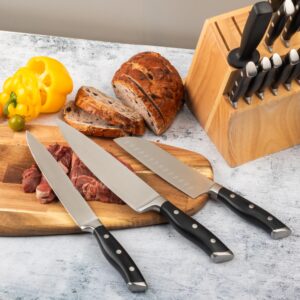 Alata 15-Piece Knife Set with Block, Razor-Sharp,Kitchen Knife Set, Forged Triple Rivet Stainless Steel Knife Block Set