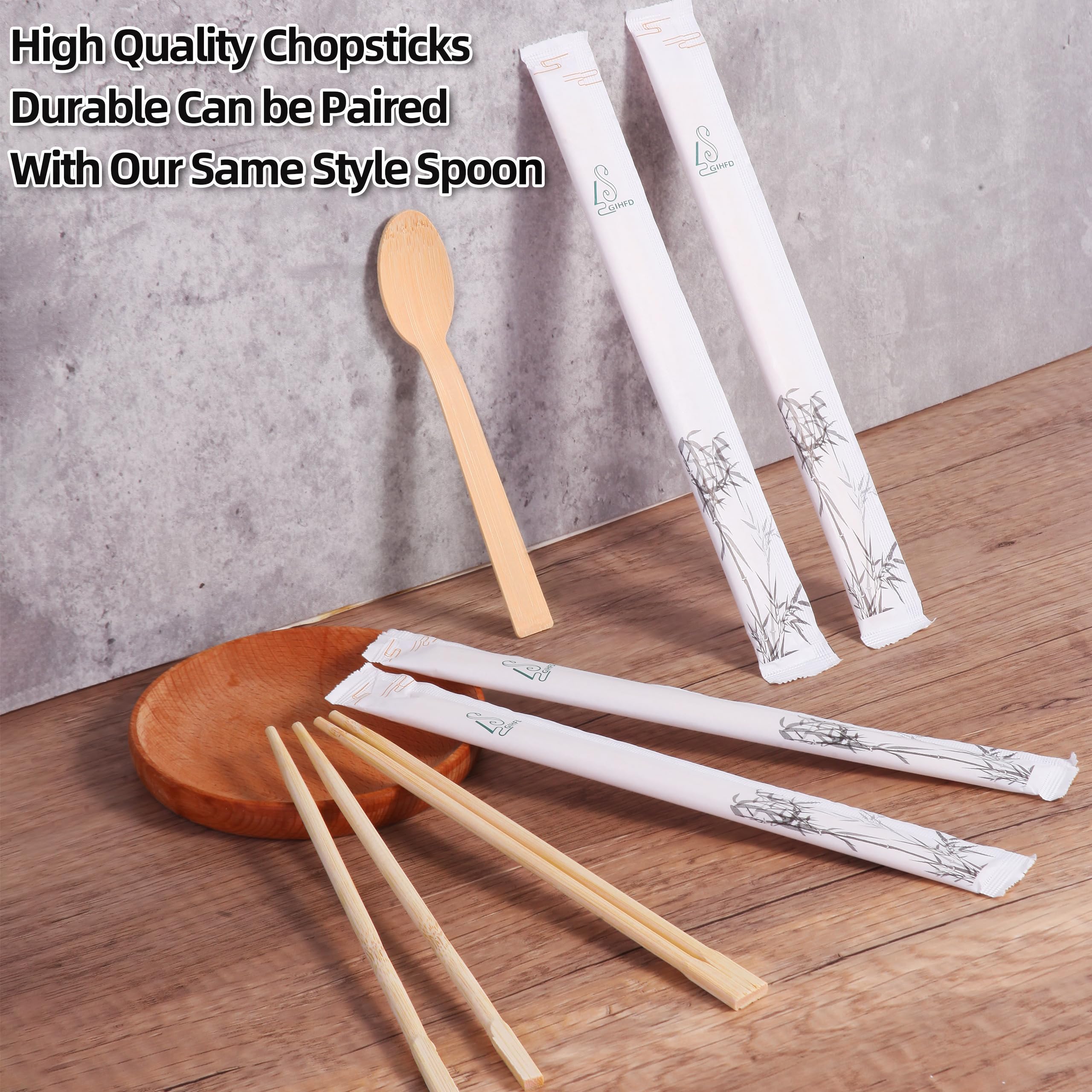 LSGIHFD Disposable Bamboo chopsticks (100PAIRS) Sturdy Smooth,Individually Wrapped Wooden Chopsticks Best for Korean Japanese Sushi & Asian Dishes,chopsticks surface smooth without debris.