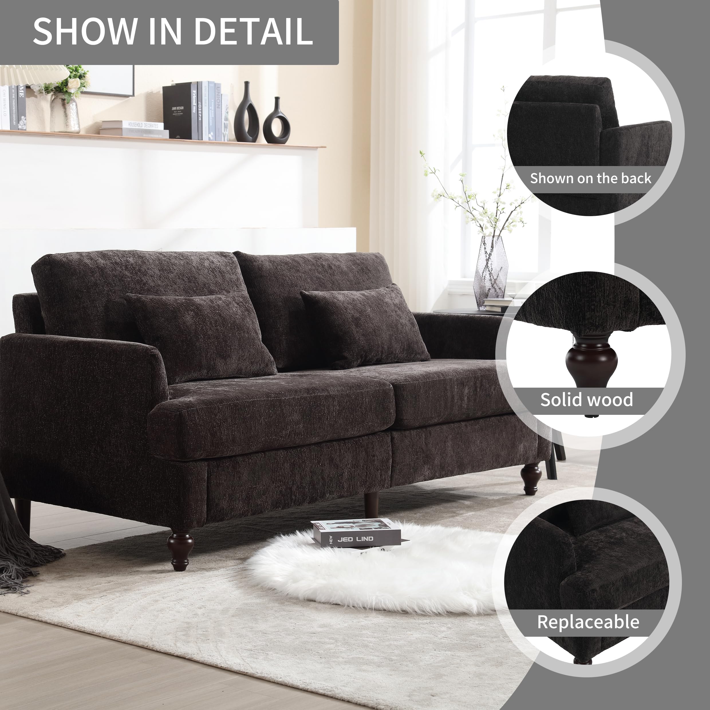 Tongbaiyi Sofa,68” Comfy Sofa Couch with Extra Deep Seats, Chenille Loveseat Comfy Small couches for Small Spaces Apartment Lounge,2-Seat Upholstered