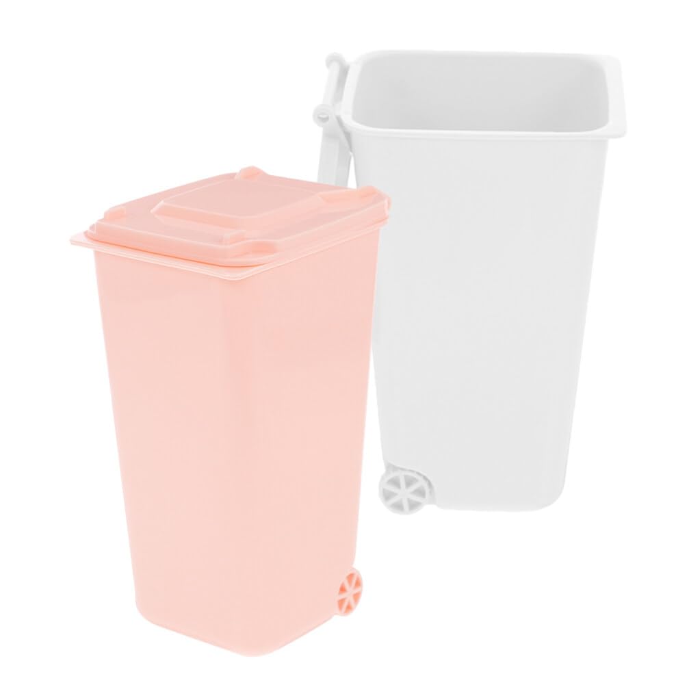 SEWACC 2 Pcs Tabletop Trash Bin Mini Desk Covered Trash Can Garbage Bucket Trash Can Desktop Pen Stationery Holder