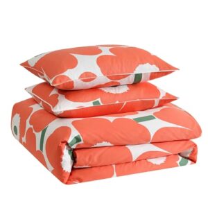 Marimekko - Duvet Cover Set, Super Soft Organic Bedding, Casual Home Decor (Unikko Orange, Queen)