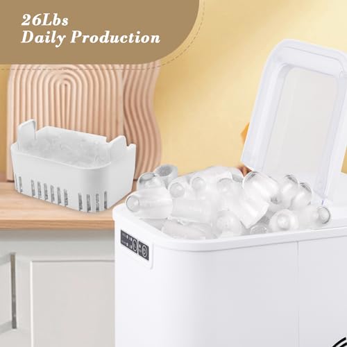 Athena Collection Ice Makers Countertop with Self-Cleaning, 26Lbs Per Day, 9 Blocks in 10 mins, Clear Ice Machine Portable Ice Maker for Kitchen Party RV w/2 Sizes Bullet Ice, Scoop, Basket, White