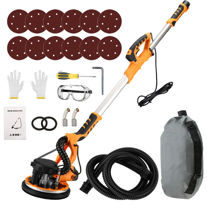 Electric Drywall Sander with Vacuum,1390W Wall Sander Popcorn Ceiling Removal Tool,13ft Cord,Extendable & Foldable Handle,Auto Dust Collection,LED Worklights for Wall Ceiling