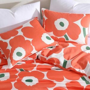 Marimekko - Duvet Cover Set, Super Soft Organic Bedding, Casual Home Decor (Unikko Orange, Queen)