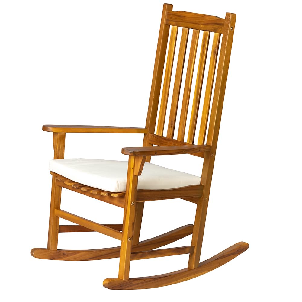 Panana Acacia Wood Rocking Chair Outdoor Porch Rocker with Cushion for Patio, Garden, Balcony, Backyard, Living Room