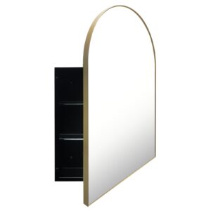 fomayko arched medicine cabinet with mirror,surface mounted farmhouse bathroom medicine cabinets with 20 ×30 inch bathroom vanity mirror (gold, mirror:20"x30")