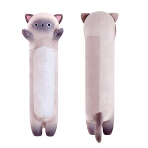 finebee long siamese cat plush body pillows, cute siamese cat stuffed animals toy, super soft long siamese cat sleeping hugging pillow for boys and girls(50cm/19.6 inch)