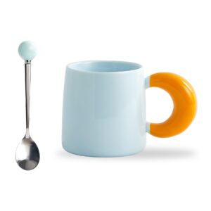 cute ceramic coffee cups with spoon, creative moon handle ceramic mugs, novelty coffee mugs cups for latte tea milk,office and home,dishwasher and microwave safe (blue and orange)