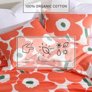 Marimekko - Duvet Cover Set, Super Soft Organic Bedding, Casual Home Decor (Unikko Orange, Queen)