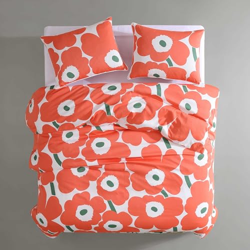 Marimekko - Duvet Cover Set, Super Soft Organic Bedding, Casual Home Decor (Unikko Orange, Queen)