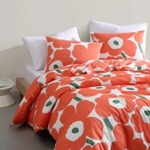 Marimekko - Duvet Cover Set, Super Soft Organic Bedding, Casual Home Decor (Unikko Orange, Queen)