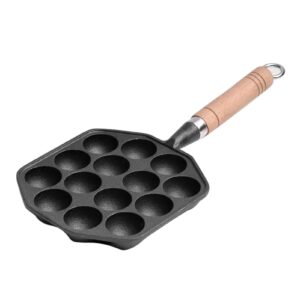 yunir takoyaki pan, 14 holes cast nonstick iron japanese grill pan with detachable handle, anti scalding, octopus meat balls maker, easy to use and store