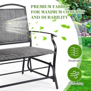 Backyard Expressions 2-Person Outdoor Glider Bench, Patio Double Swing Rocking Chair Loveseat w/Powder Coated Steel Frame for Backyard Garden Porch, Black Frame - Heathered Grey Sling Fabric