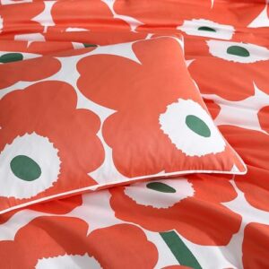 Marimekko - Duvet Cover Set, Super Soft Organic Bedding, Casual Home Decor (Unikko Orange, Queen)