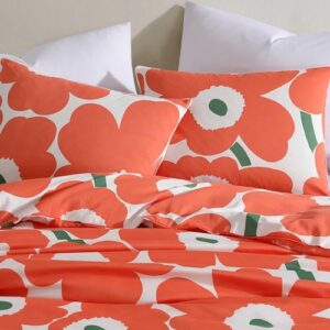 Marimekko - Duvet Cover Set, Super Soft Organic Bedding, Casual Home Decor (Unikko Orange, Queen)