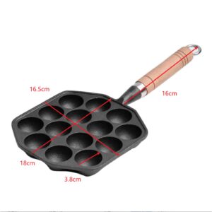 Yunir Takoyaki Pan, 14 Holes Cast Nonstick Iron Japanese Grill Pan with Detachable Handle, Anti Scalding, Octopus Meat Balls Maker, Easy to Use and Store