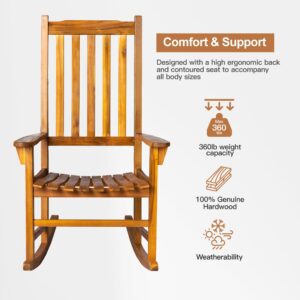 Panana Acacia Wood Rocking Chair Outdoor Porch Rocker with Cushion for Patio, Garden, Balcony, Backyard, Living Room