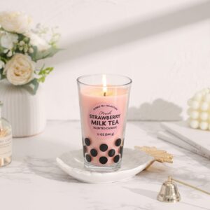 12oz Strawberry Boba Tea Scented Candle, Bubble Tea Pink Candle, Cute Boba Pearls Milk Tea Candle, Funny Food Candles Gift for Boba Lover