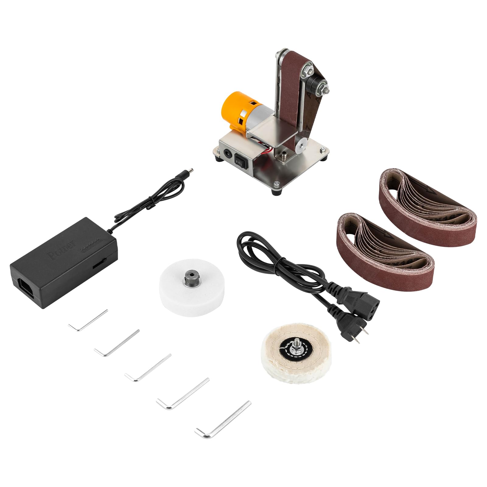 Mini Belt Sander, 7 Adjustable Speed Electric Bench Grinder Sanding Machine, Electric Knife Sharpener Mini Bench Belt Grinder for Metal Working, Knife Making and DIY