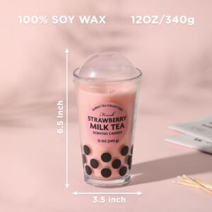 12oz Strawberry Boba Tea Scented Candle, Bubble Tea Pink Candle, Cute Boba Pearls Milk Tea Candle, Funny Food Candles Gift for Boba Lover