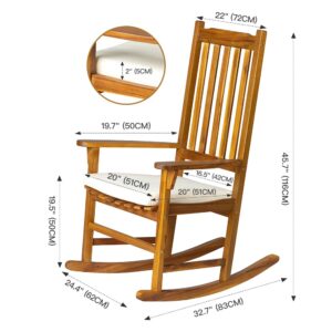 Panana Acacia Wood Rocking Chair Outdoor Porch Rocker with Cushion for Patio, Garden, Balcony, Backyard, Living Room