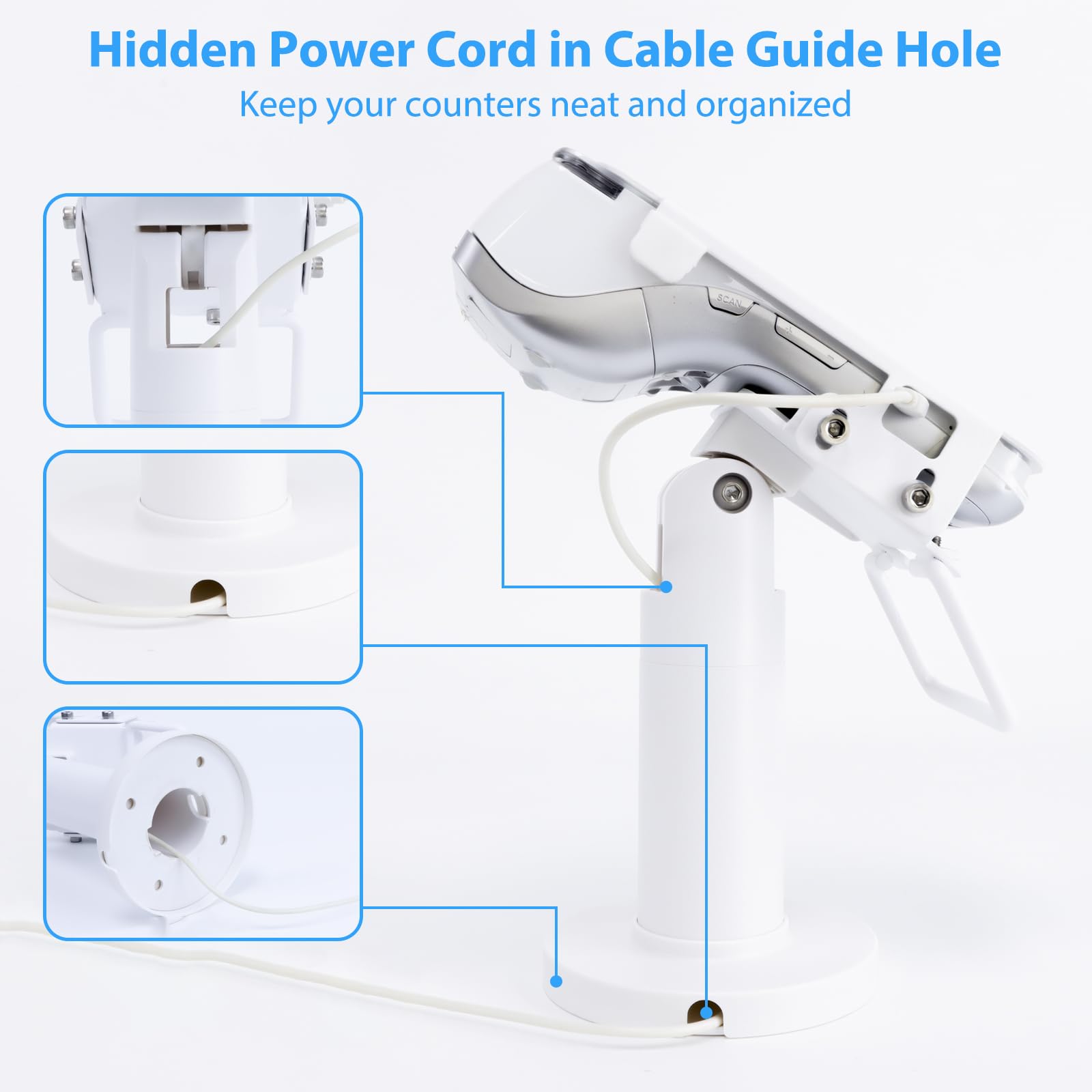 CRIZISTON POS Terminal Stand for Pax A920/A920 Pro Credit Card Machine Stand, 7" Tall Tilt & Swivel Credit Card Reader Stand, Credit Card Terminal Stand with Complete Kit, Screw-in and Adhesive, White