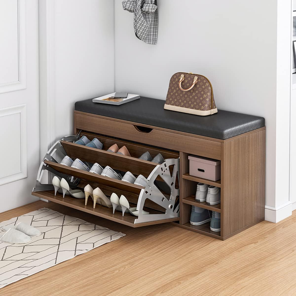 HOMEMORE Shoe Bench Shoe Cabinet Shoe Rack for Entryway with Sitting Stool Shoe Storage Cabinet for Entryway Shoe Rack Three-Tier Shoe Cabinet Suitable for Home and Apartment