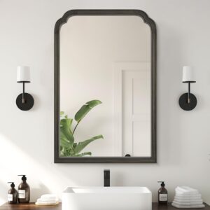 wallbeyond wooden framed wall mirror, natural wood bathroom vanity mirror for entryway, living room or bedroom home decor vertical or horizontal hanging [24" x 36" black]